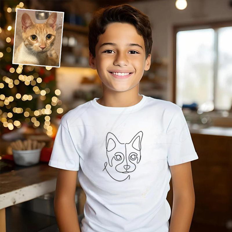 Personalized Kids Embroidered T-Shirts Customized Line Drawing Warm Gifts For Pet Lovers