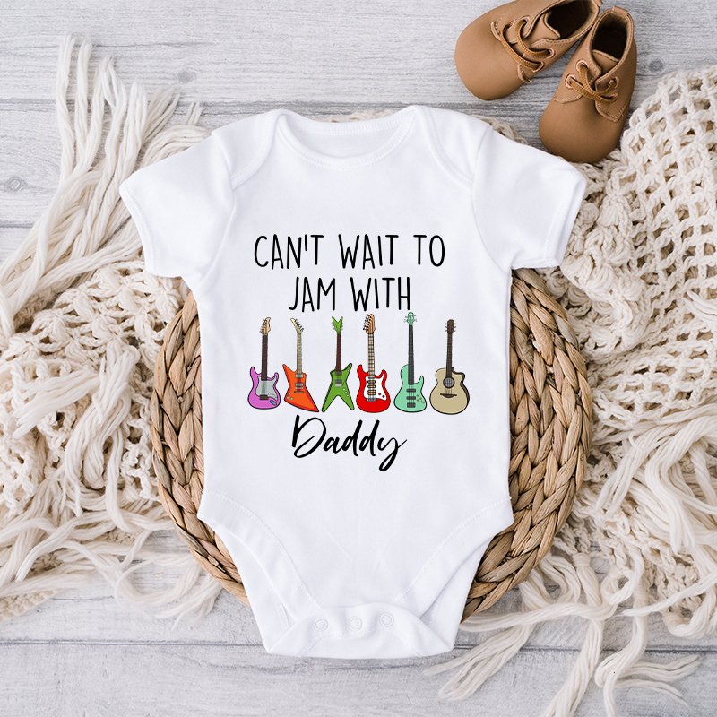 Personalized Baby Onesie Can't Wait To Jam With Daddy Cool Guitars Attractive Baby Shower Gift