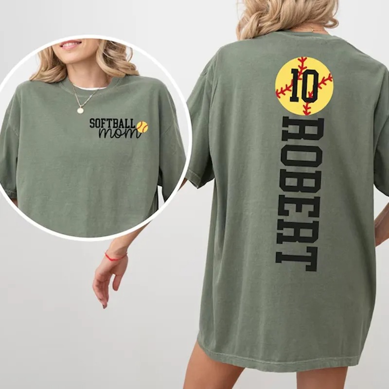 Personalized Washed T-shirt Softball Mom Custom Name and Jersey Number Perfect Gift for Sports Lovers