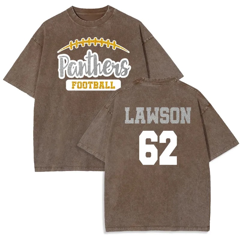 Personalized Washed T-shirt Custom Glitter Football Team Mascot Design Creative Gift for Sports Lover
