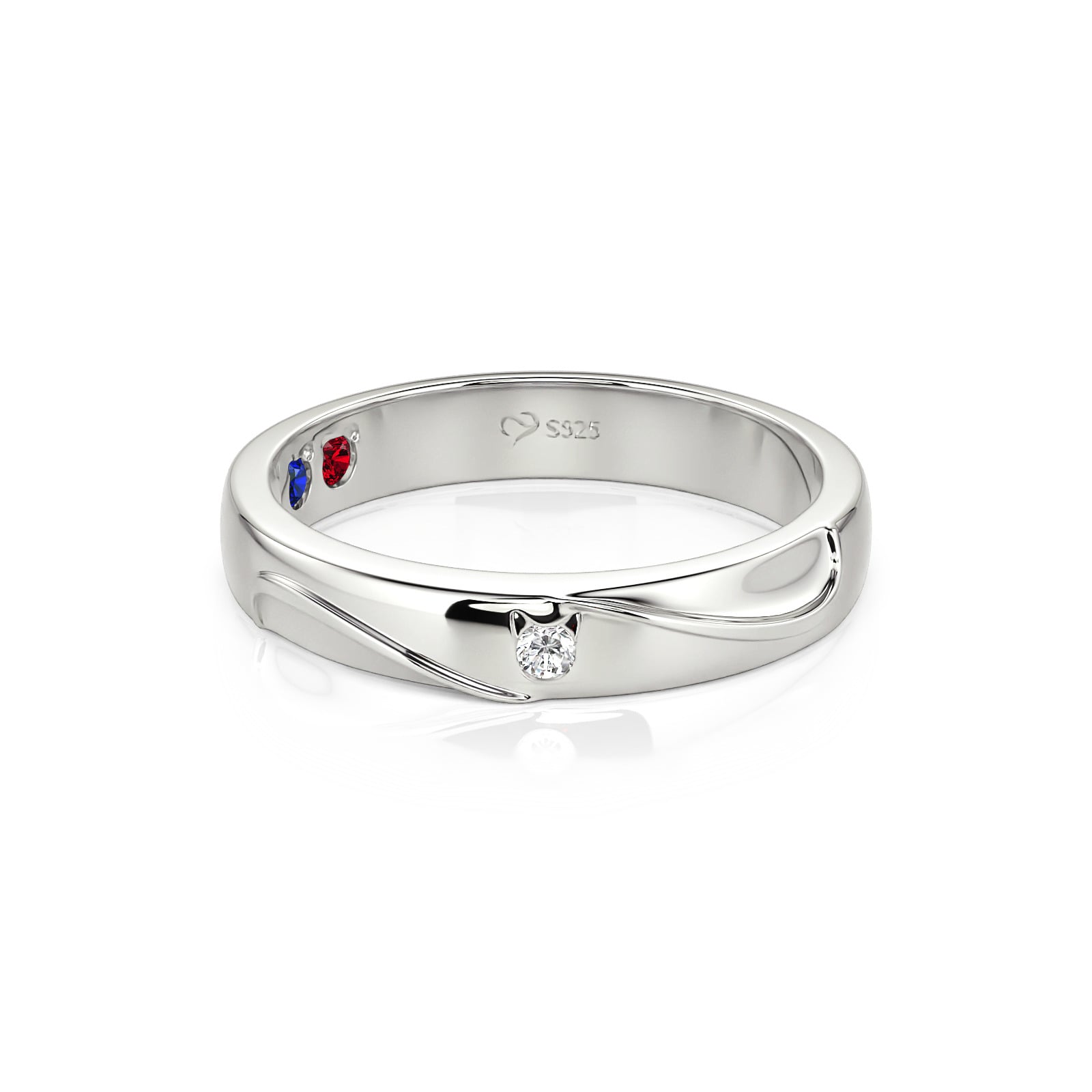 Jeulia Bypass Cute Cat Men's Wedding Band with Stone
