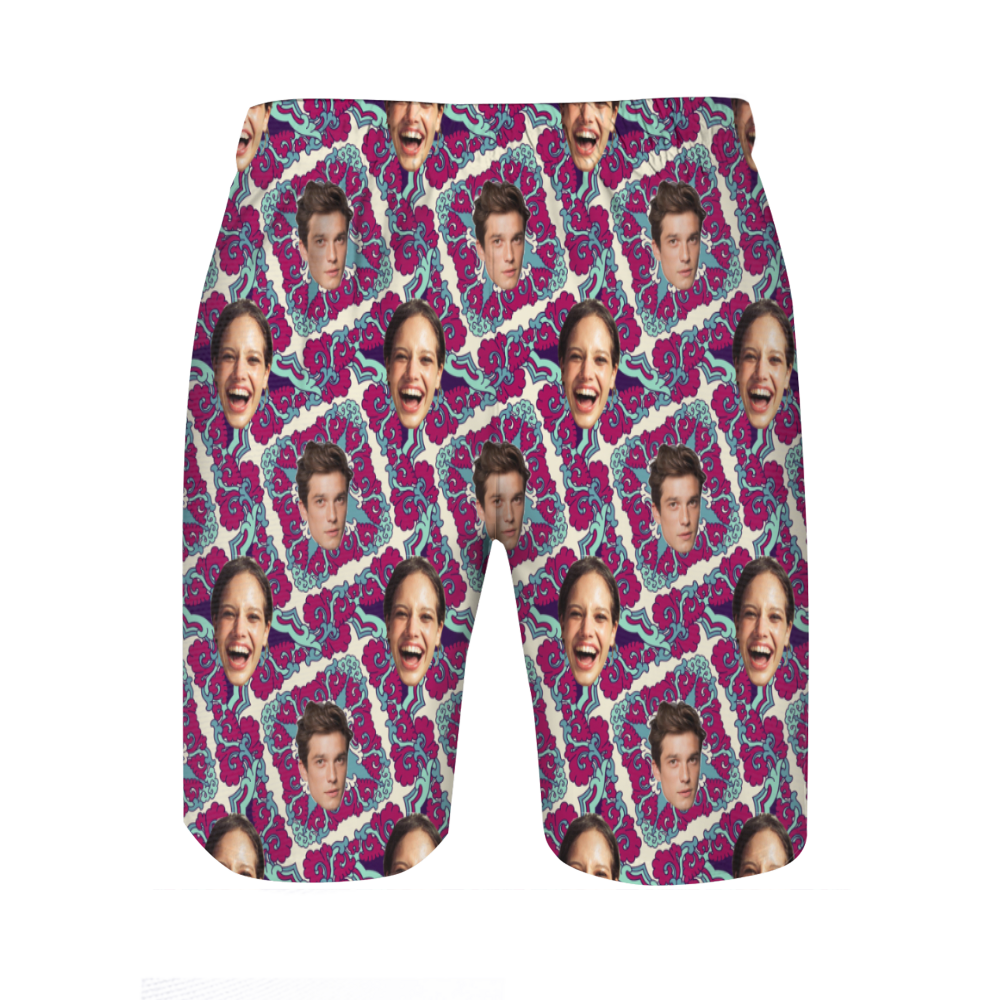 メンズ ビーチ ハーフパンツ 顔 写真 イラスト 似顔絵 オーダー ポリエステル