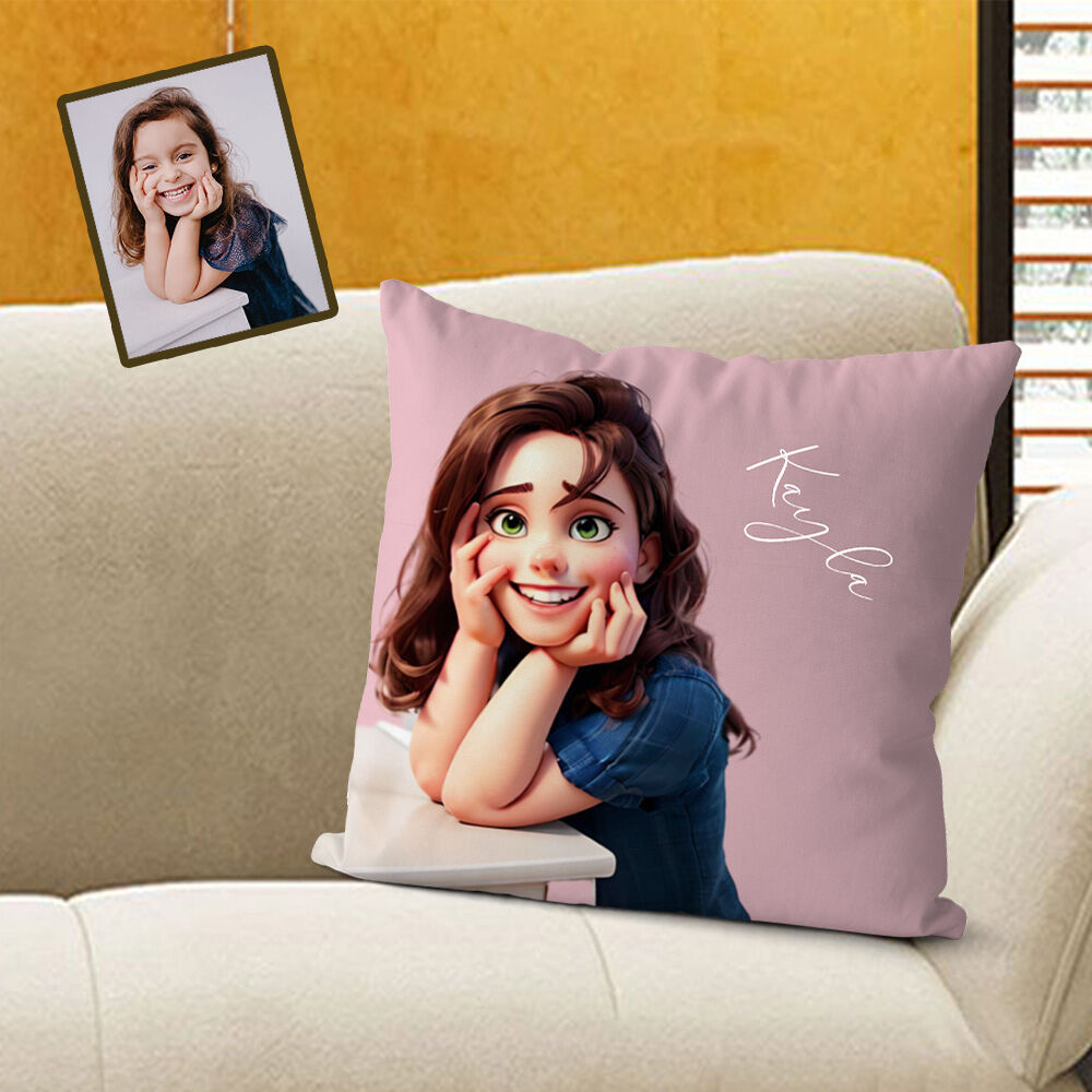 Personalized Cartoon Photo Pillow Cute Style 9 Background Colors Birthday Gift for Her