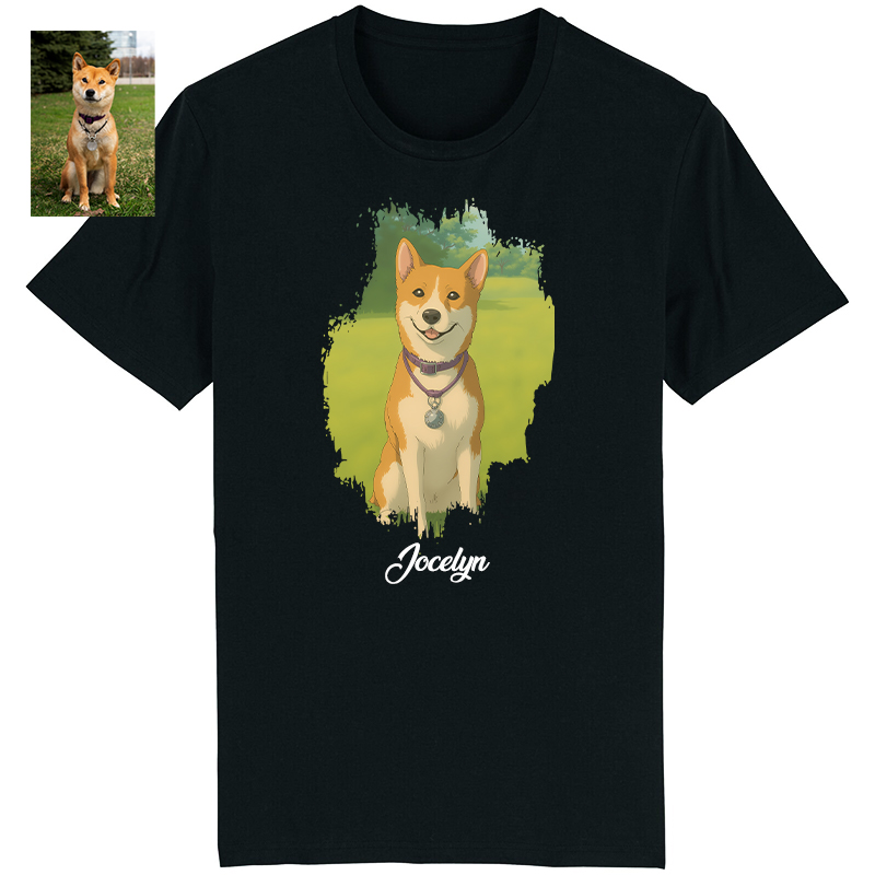 Personalized T-shirt Custom Pet Photo Ghibli Anime Style Design Warm Gift for Pet Lovers