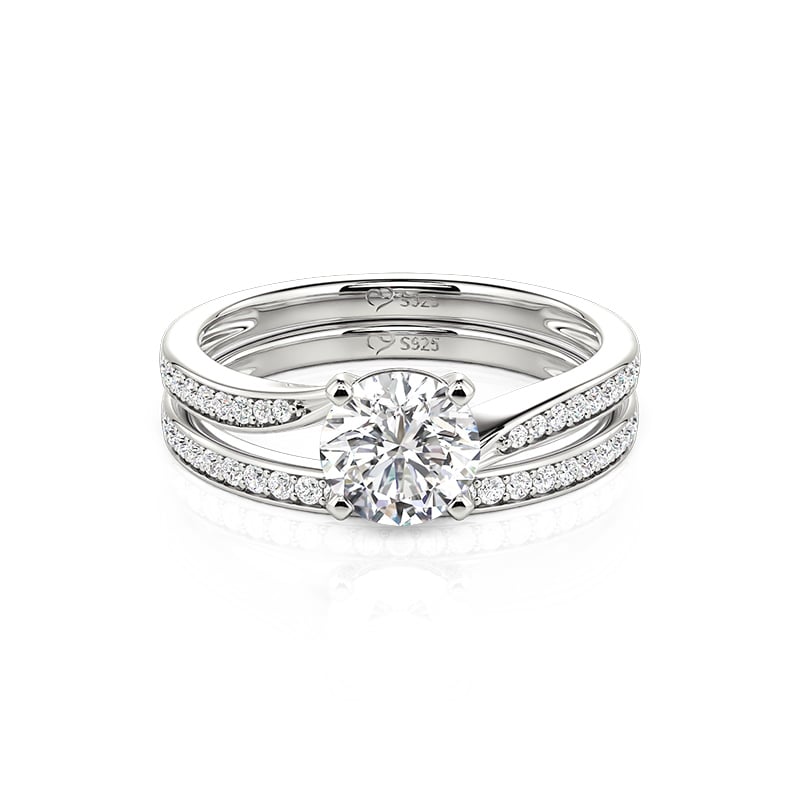 Jeulia Minimalist Twist Pave Round Cut Bridal Ring Set