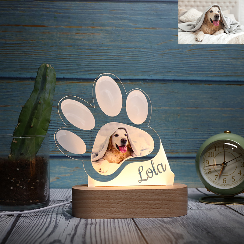 Personalized Photo Paw Print Night Light for Cute Pet
