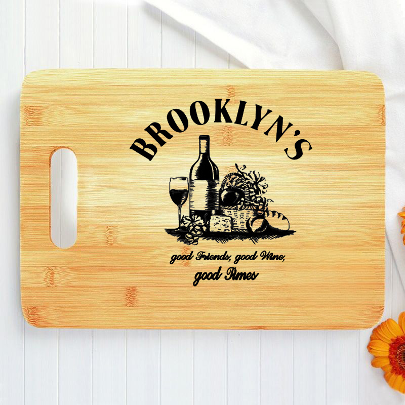 Personalized Name Charcuterie Board with Wine Pattern Best Present for friend "Good Times"