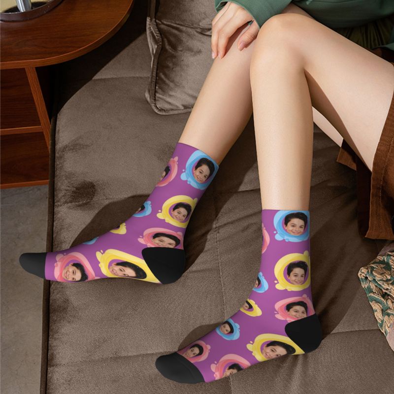 Customized Face Socks Add Photos in Colorful Circle Gifts for Dad