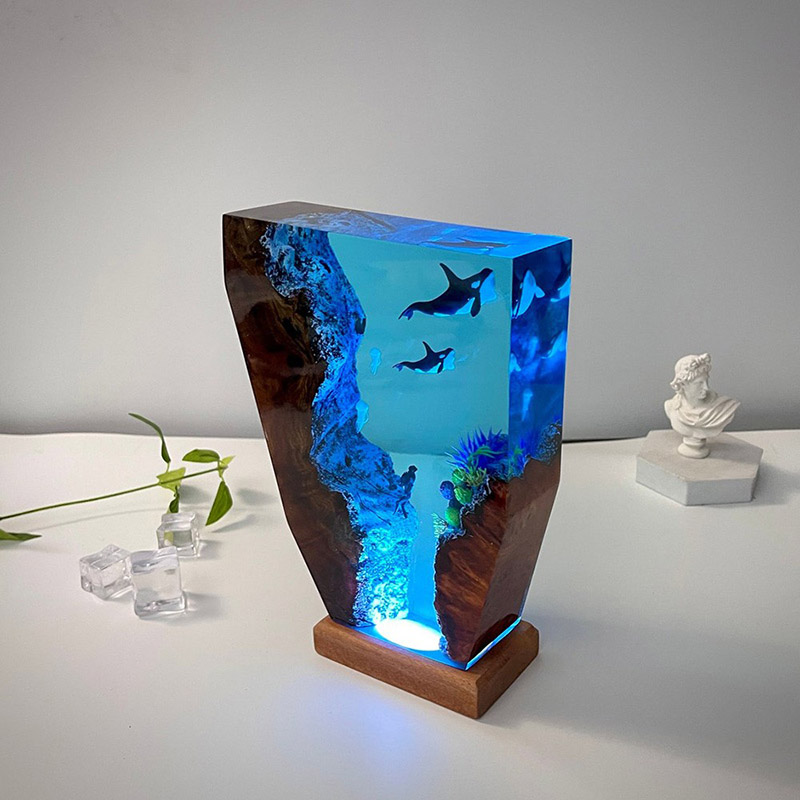 シャチ 子シャチ クラゲ親子 樹脂 ウッド デスク ランプ プレゼント
