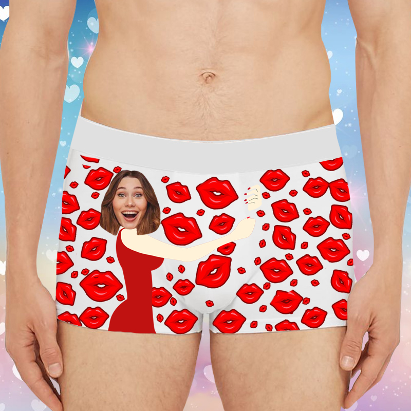 Personalized Picture Men's Underwear Boxer Briefs with Girlfriend Hugs Pattern Romantic Valentine's Gifts