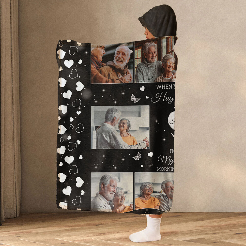 Personalized Picture Wearable Blanket Hoodie with Heart Pattern Memorial Gift for Family
