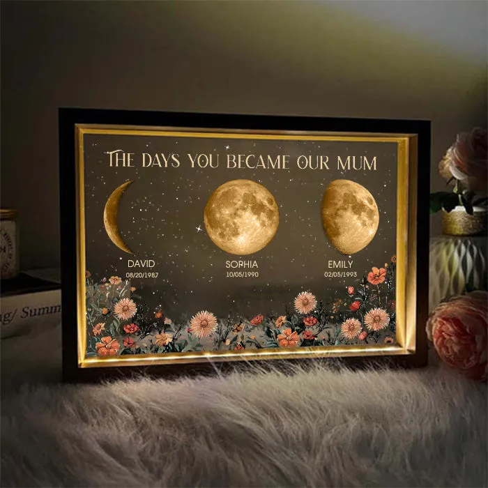 Personalized Moon Phase Picture Night Light with Custom Name And Flowers Best Mother's Day Gift