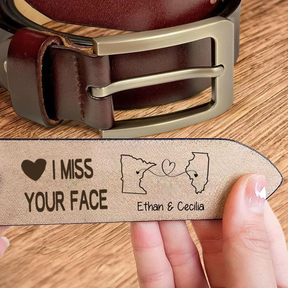 Personalized Belt Custom State Map Long Distance Valentines Day Gift for Boyfriend