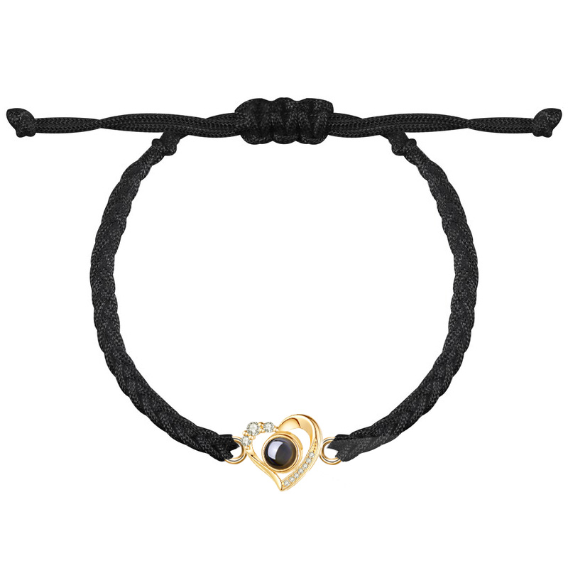 Pulsera de proyección con foto personalizada de corazón con cuerda negra