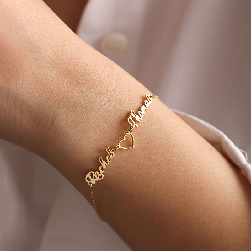 Personalized Double Name and Heart Bracelet for Wife