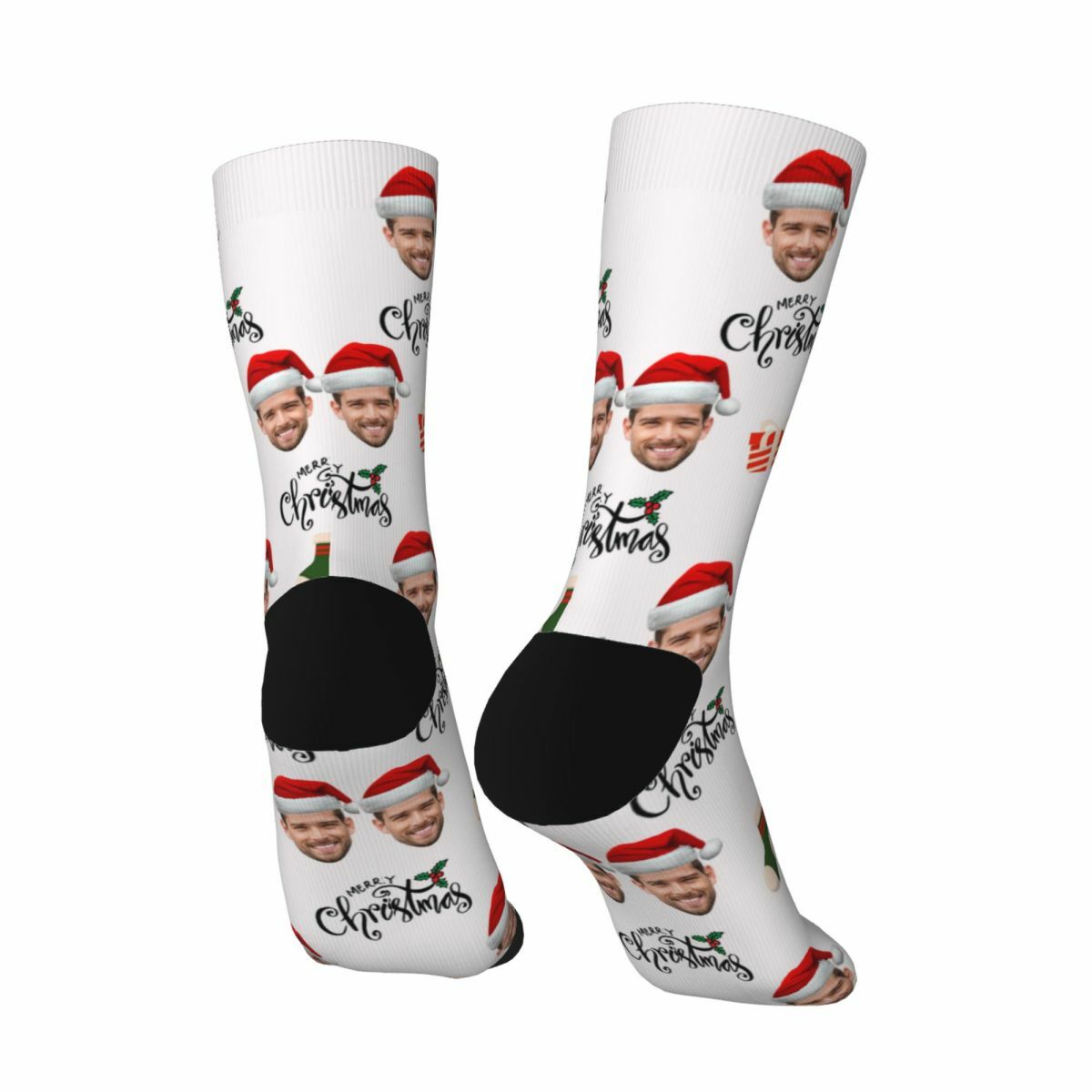 "Merry Christmas" Custom Face Socks Add Photo Christmas Gift for Friends