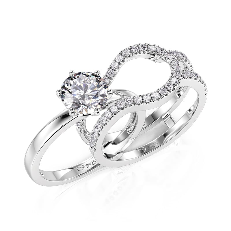 Jeulia Classic Interchangeable Engagement Ring Set Round Cut Sterling Silver