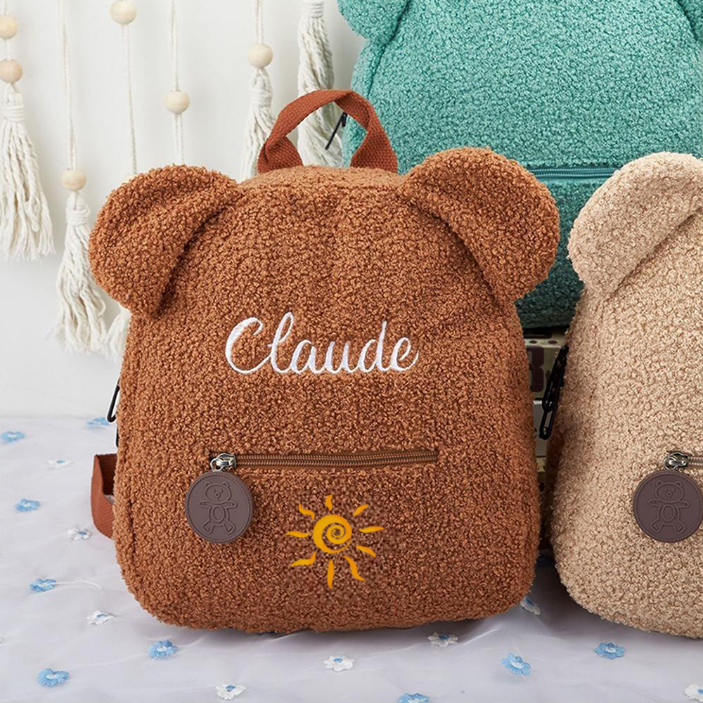 Personalized Teddy Bear Kids Backpack with Embroidered Sun for Kids