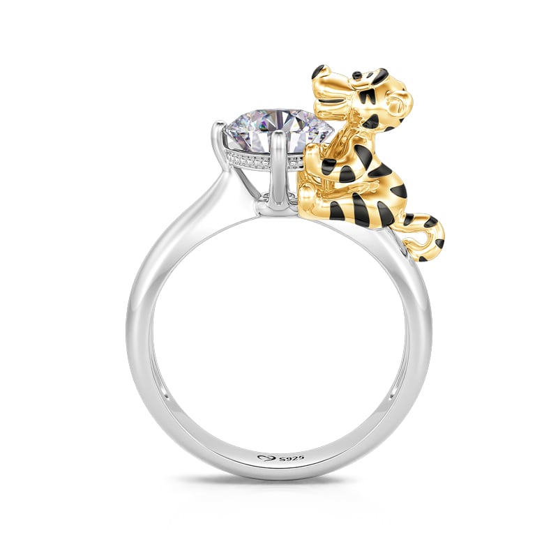 Jeulia Hug Me "King of the Forest" Tiger Round Cut Sterling Silver Ring