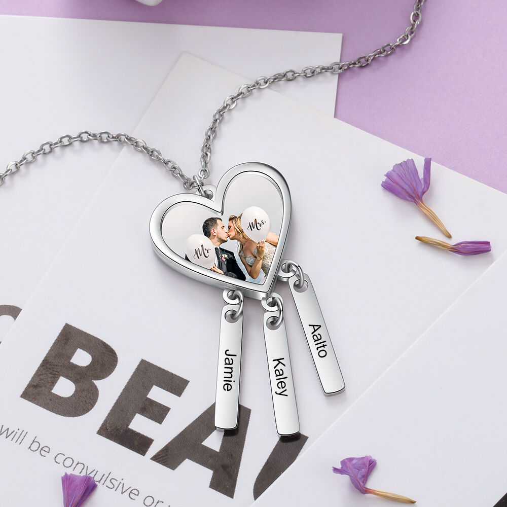 Personalized Heart Shaped Photo Necklace With Name Group Christmas Gift For Family