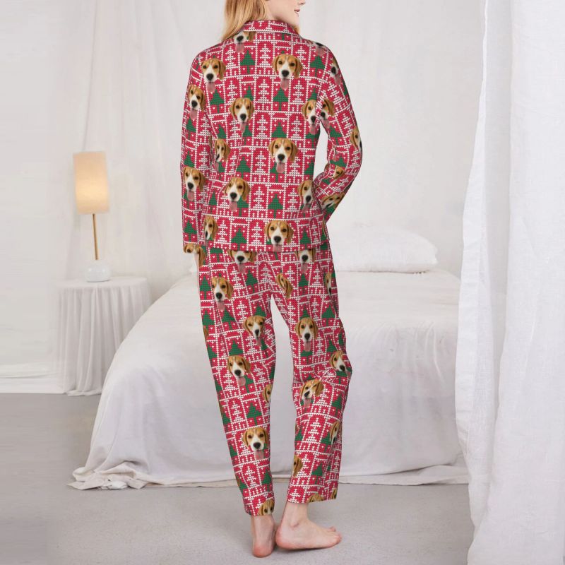 Pijama personalizado con foto de mascota personalizada y diseño de patrón de árbol de Navidad. Gran regalo para amantes de las mascotas