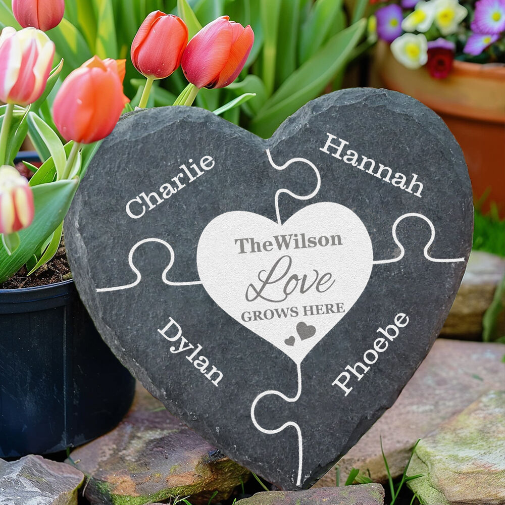 Personalized Name Puzzle Memorial Stone "The Heart of Love" for Family