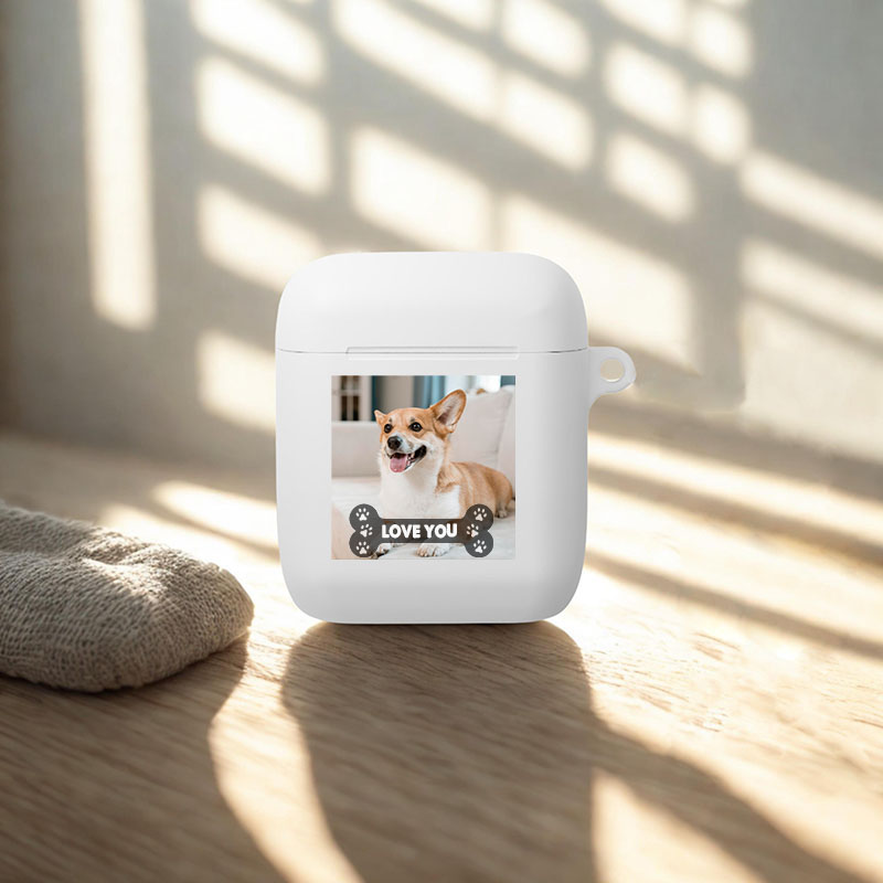 Personalized Picture Airpods Earphone Case with Custom Text And Paw Print Pattern Cute Gift for Pet Lover