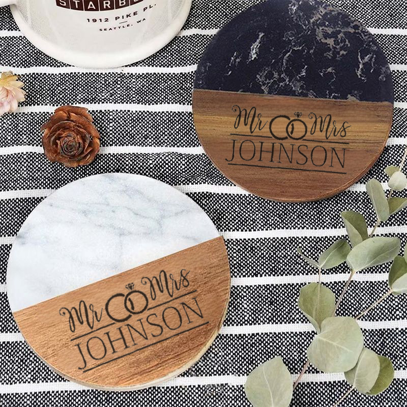 大理石 ウッド 名入れ コースター ラウンド カスタマイズ