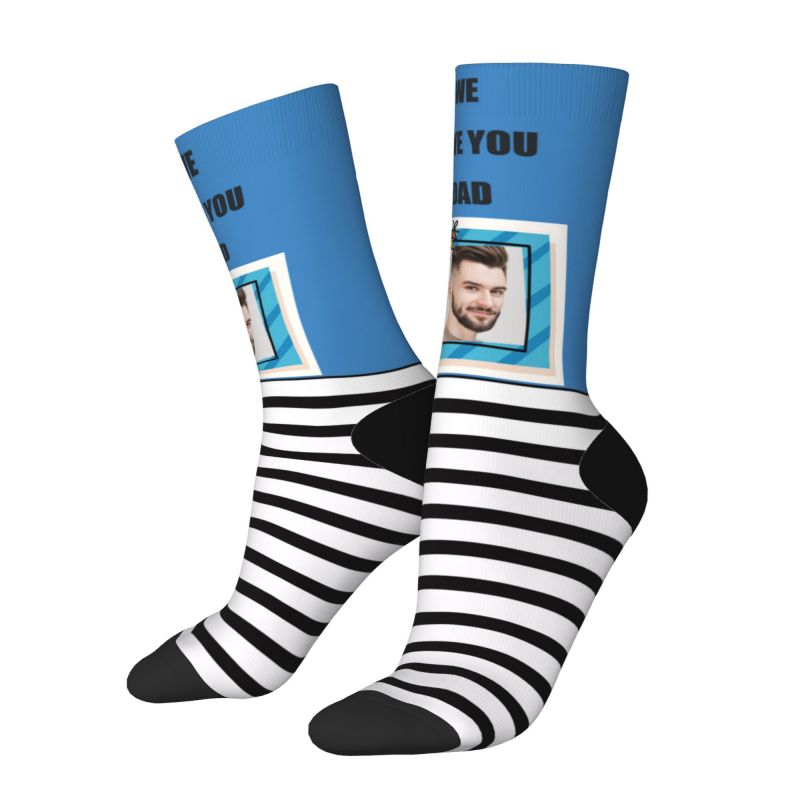 « Chaussettes personnalisées à rayures avec photo « We Love You Dad