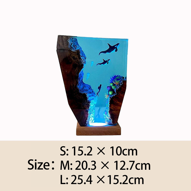 シャチ 子シャチ クラゲ親子 樹脂 ウッド デスク ランプ プレゼント