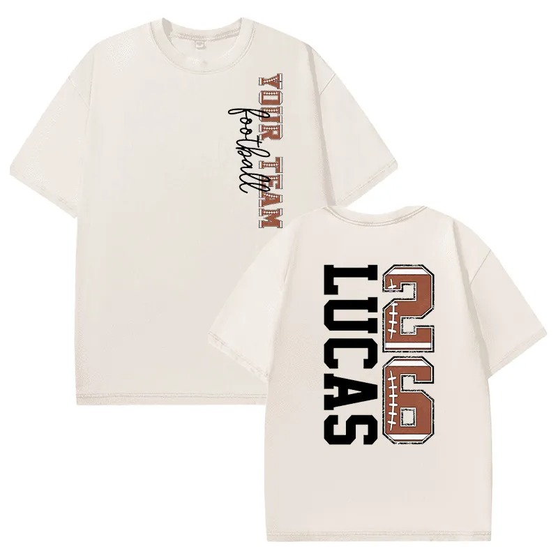 Personalized Washed T-shirt Football Text Design Custom Team Name and Number Gift for Sports Lover