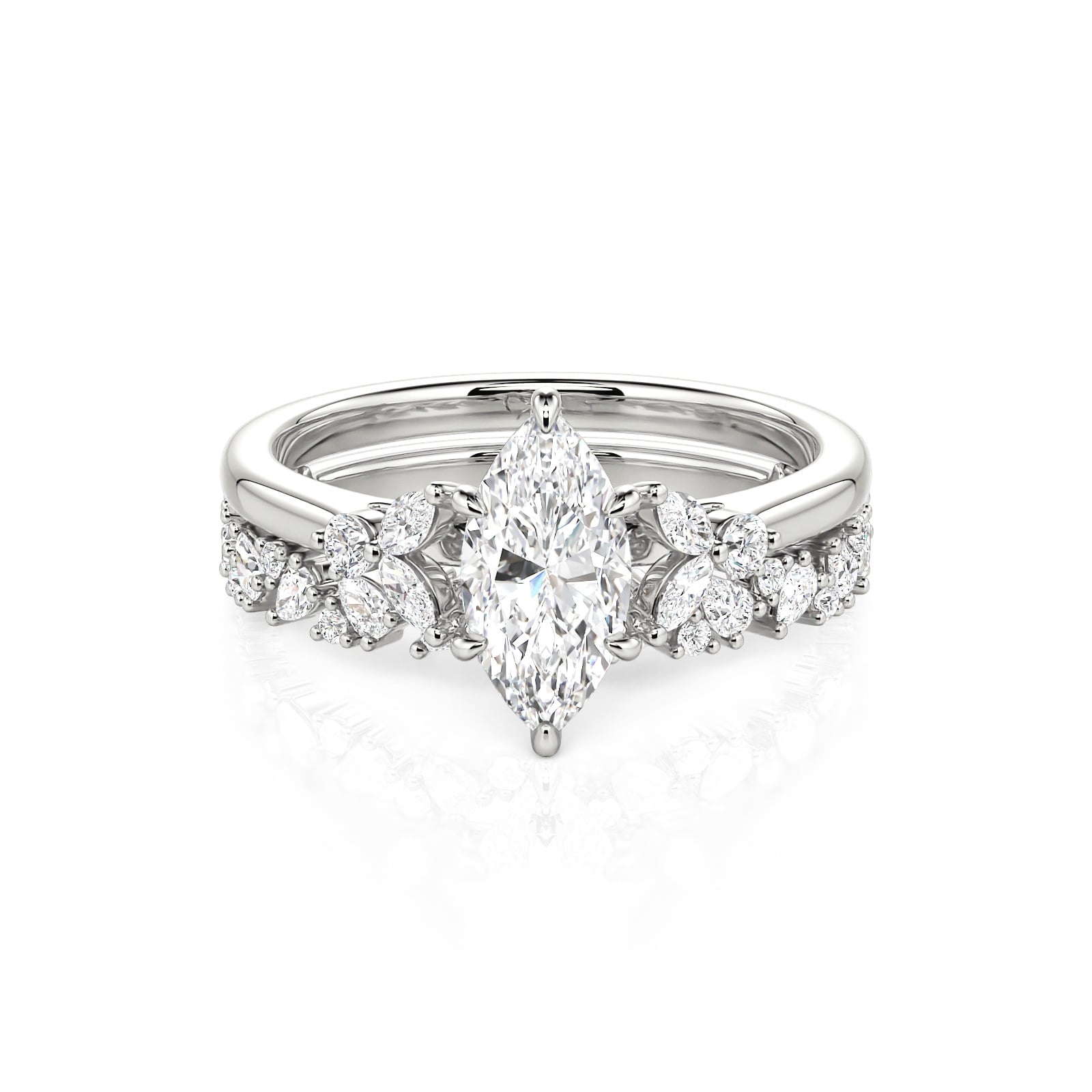 Jeulia Marquise Cluster Engagement Ring Set Sterling Silver
