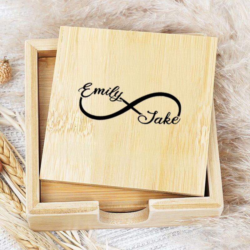 木製 名入れ コースター 4枚セット 収納ケース付き インフィニティ