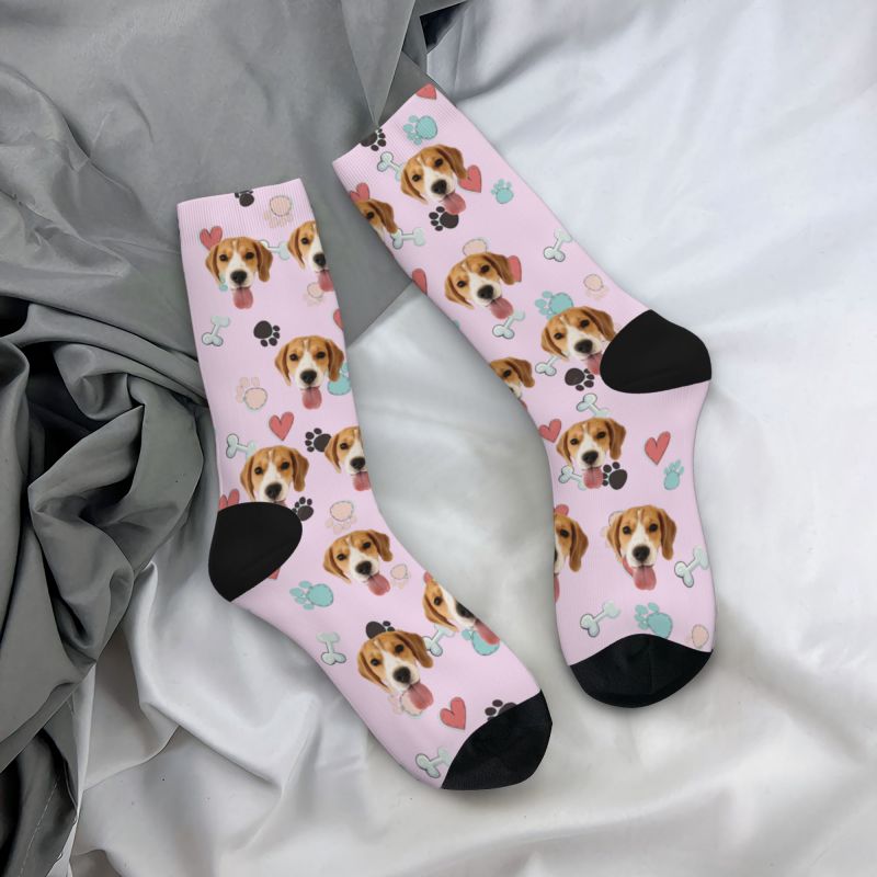 Customized Face Socks Pet Paw and Bones Print Gifts for Pet Lovers