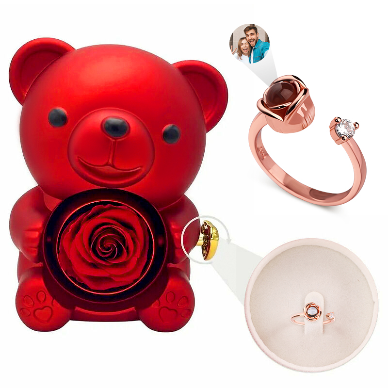 バラ 写真入れ 投影 リング ジュエリーセット クマのジュエリー