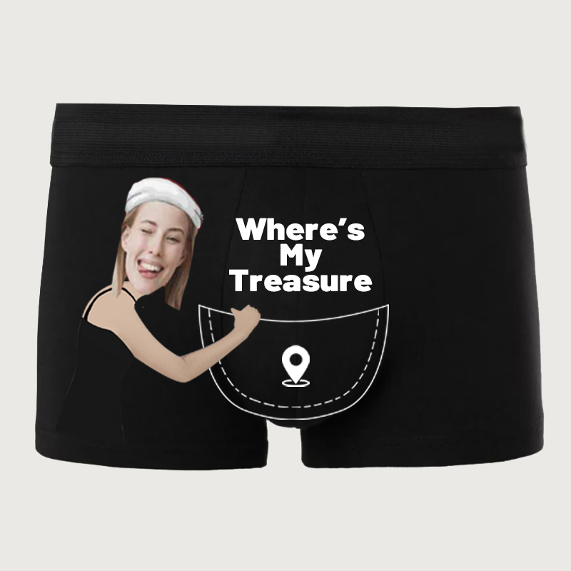 Personalized Photo Men's Underwear Boxer Briefs Creative Gift for Him "Where's My Treasure"
