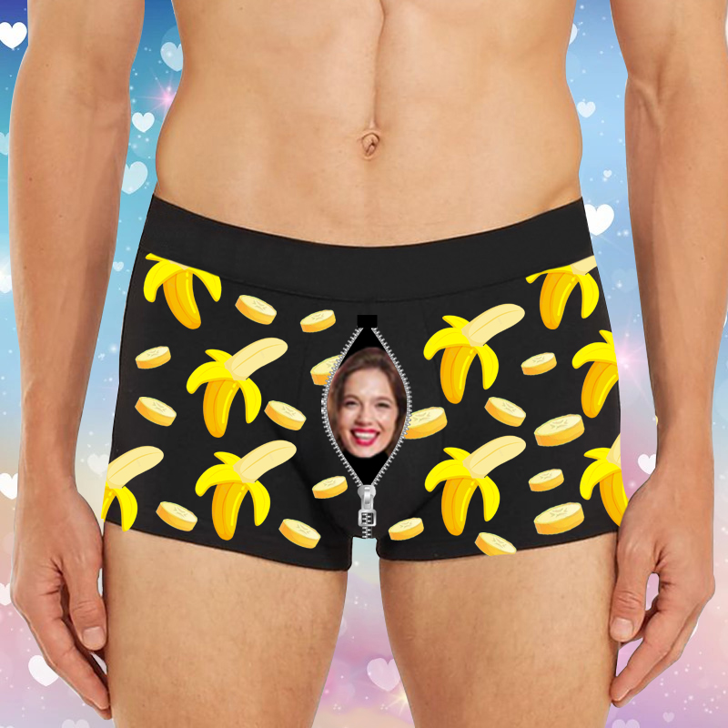 Boxer intimo da uomo con foto personalizzata con motivo a banana, regalo divertente per San Valentino