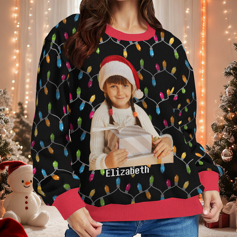 Personlig ful tröja Unisex Anpassad porträttfoto Julbelysning Design Perfekt present till familjen