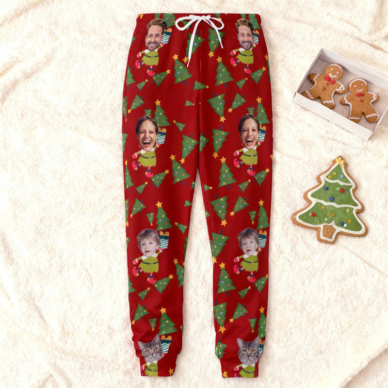Pantalon de survêtement unisexe personnalisé avec photo personnalisée et motif sapin de Noël cadeau idéal pour la famille