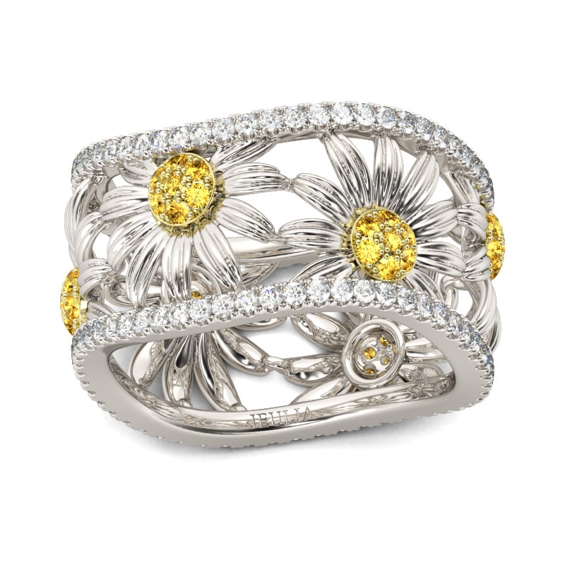 Unique Daisy Engagement Rings in Citrine Yellow