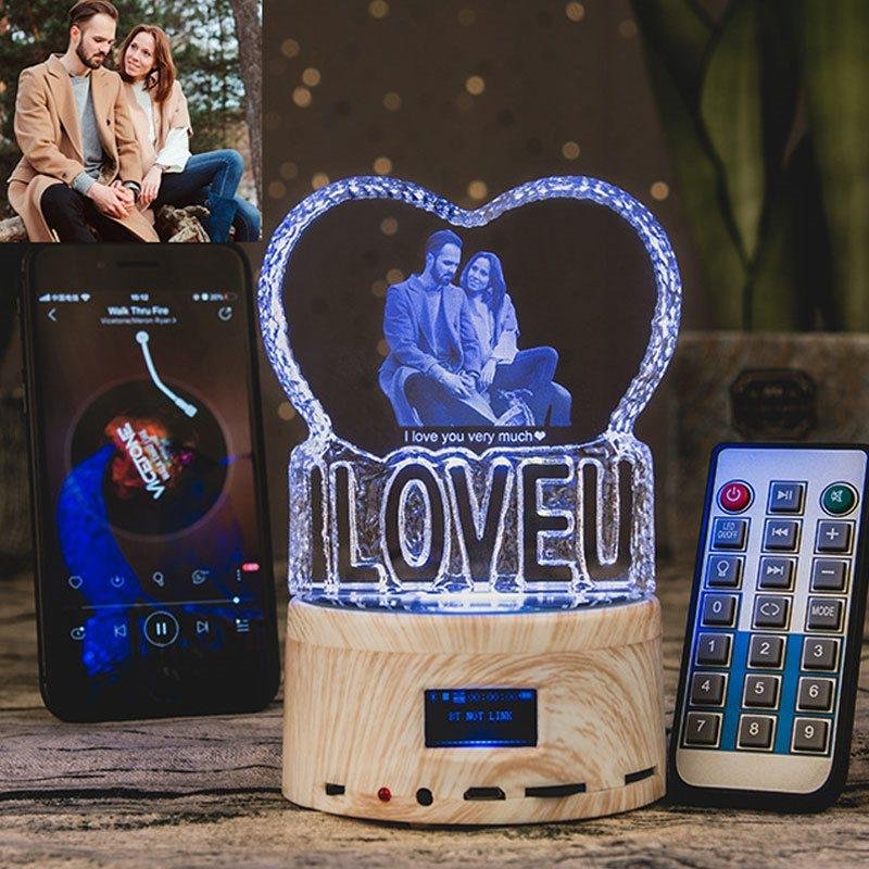 Personalized Photo Crystal Lamp Bluetooth Speaker - I LOVE U