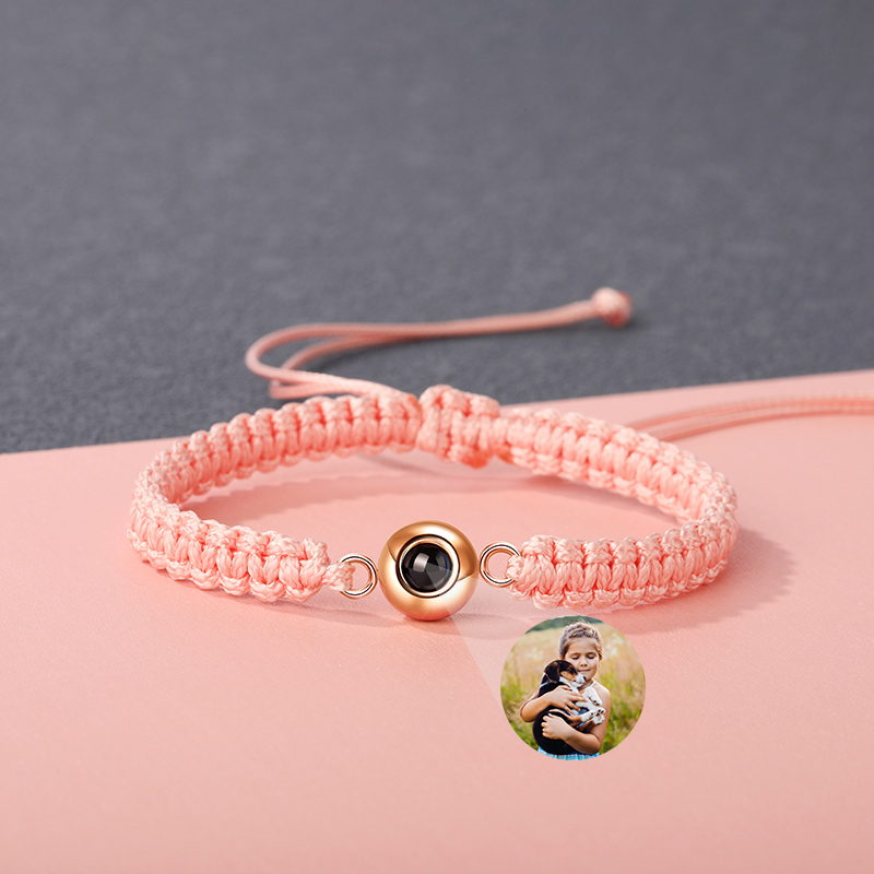 Personalized Braided Pink Rope Photo Projection Bracelet Sweet Cool Gift