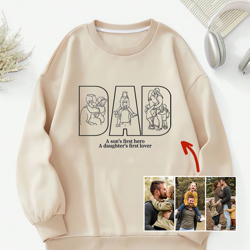 Personalized Sweatshirt Embroidered Custom Photos with Dad Pattern Design Perfect Gift for Father's Day
