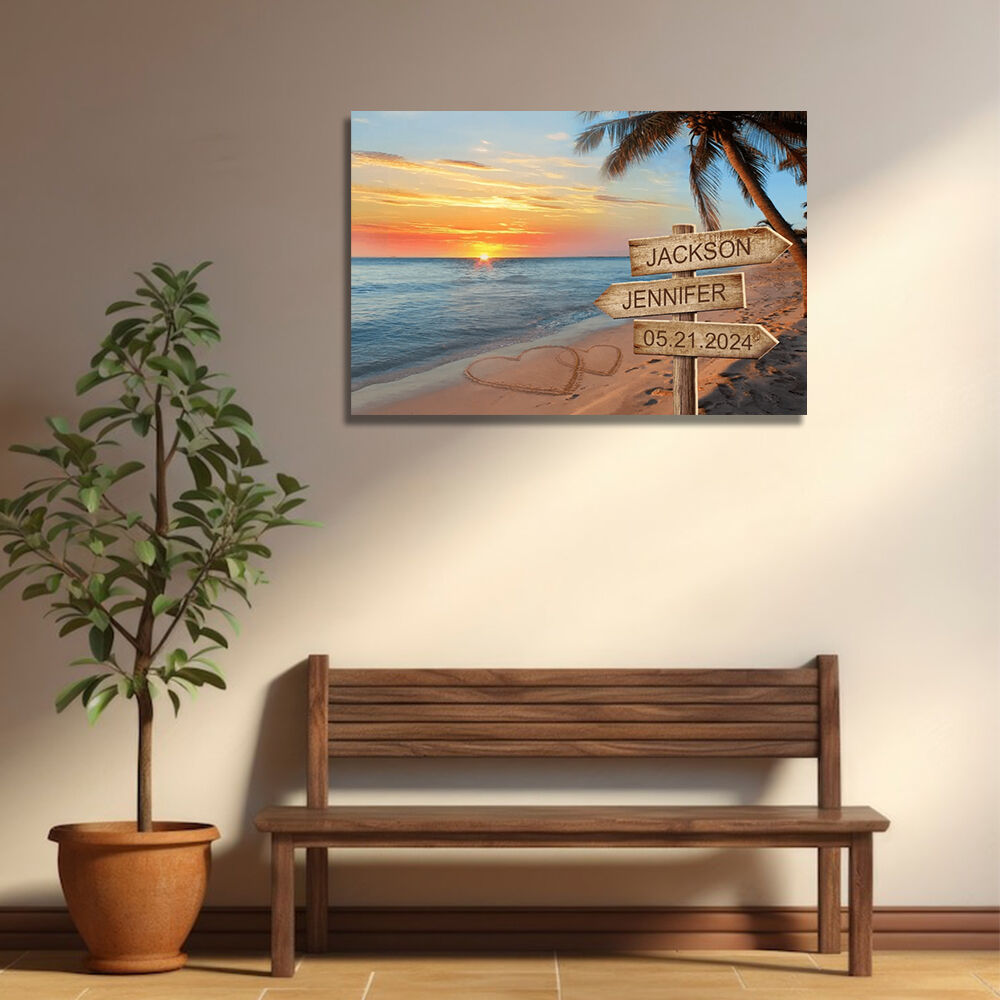 Personalized Picture Canvas Wall Art with Sunset Pattern Funny Gift for Couples