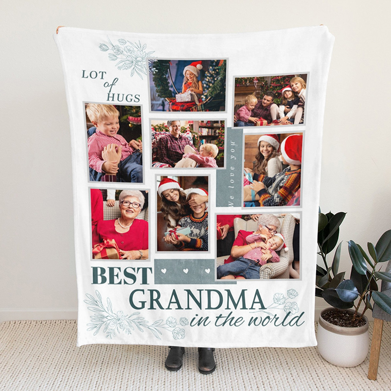 Personalized Photo Blanket with Leaves Pattern Simple Gift for Family