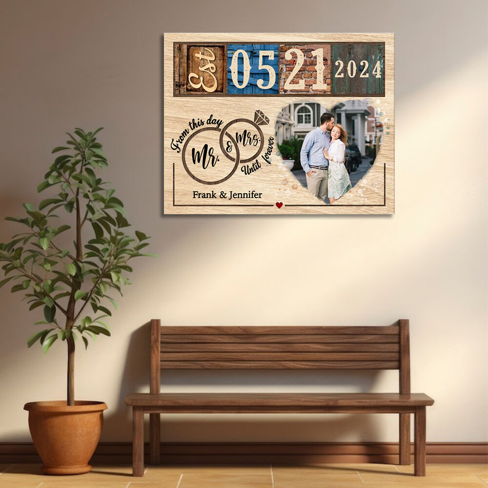 Personalized Picture Canvas Wall Art with Couple Rings Romantic Gift for Your Love