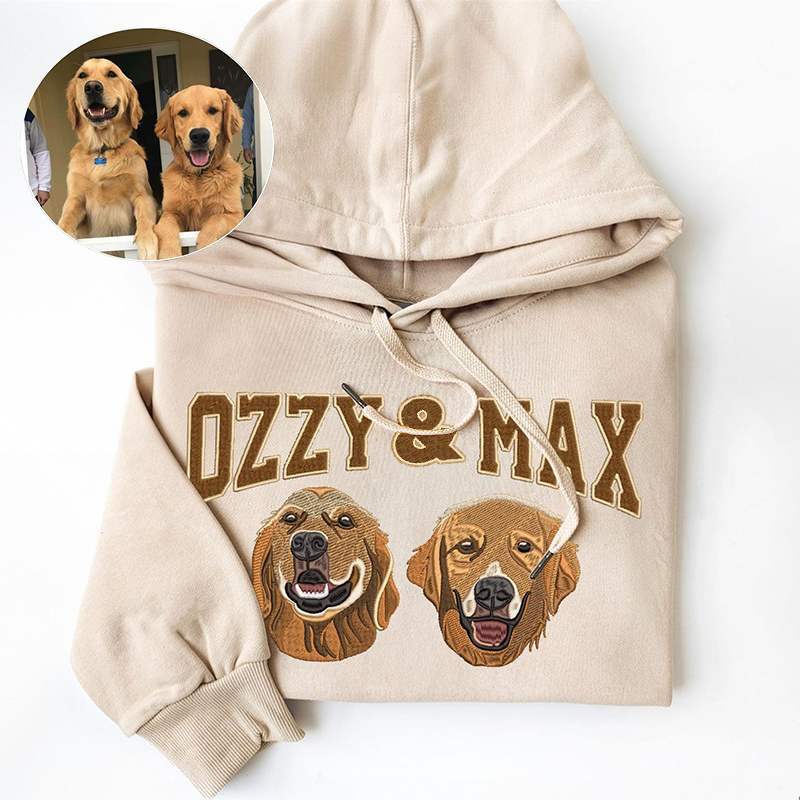 Personalized Hoodie Embroidered Custom Pet Photos and Names Design Perfect Gift for Pet Lovers