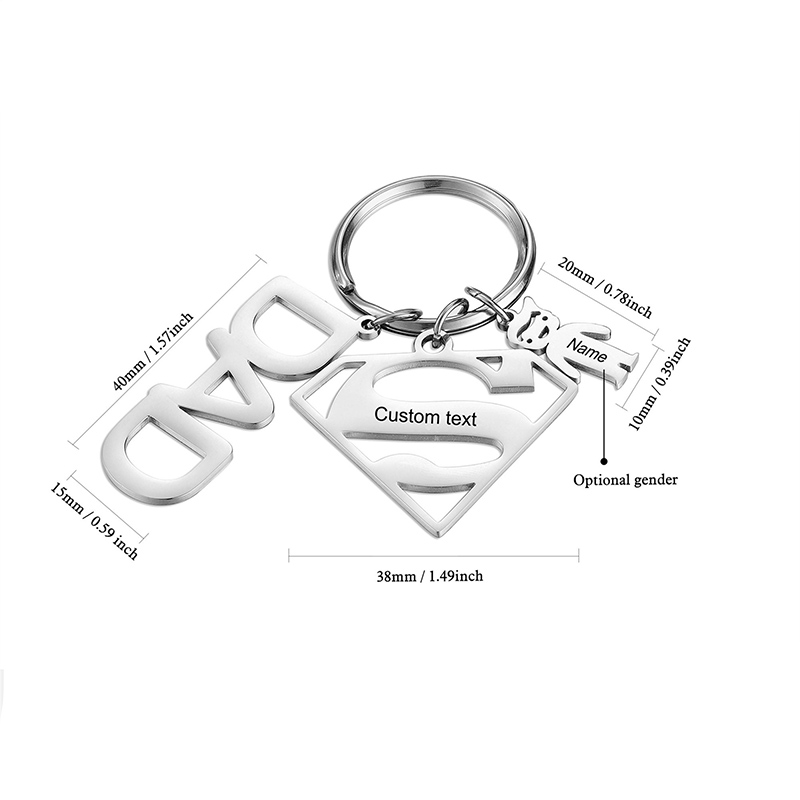 Personalized Super Dad Keychain Customized with Child's Name Father's Day Gift