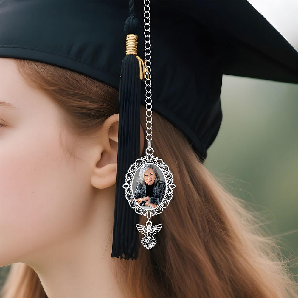 Custom Graduation Tassel Add Photo Angel Wings Pendant Memorial Gift for Children