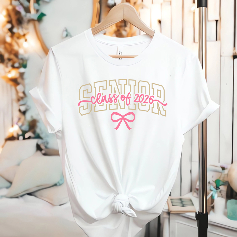 Personalized T-shirt Senior Class Of 2026 with Bow Design Perfect Gift for Her Graduate